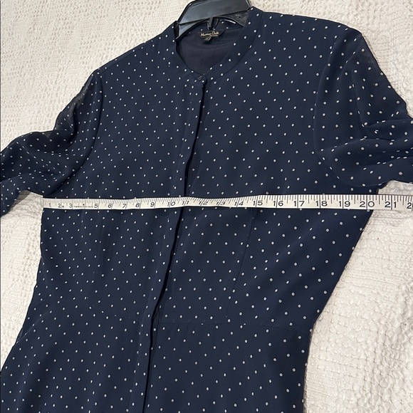 MASSIMO DUTTI Navy Blue Flocked Polka Dot Long Sleeve Fit & Flare Dress Women 10 - Picture 10 of 16